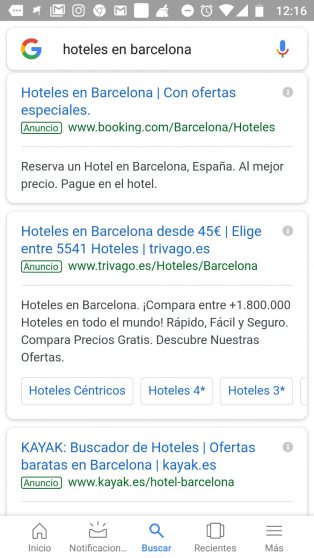 búsqueda hoteles anuncios google