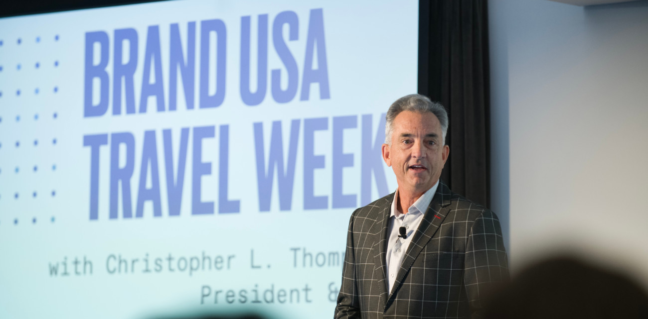 Christopher L. Thompson, presidente y CEO de Brand USA durante la sesión inaugural de Brand USA Travel Week Europe.